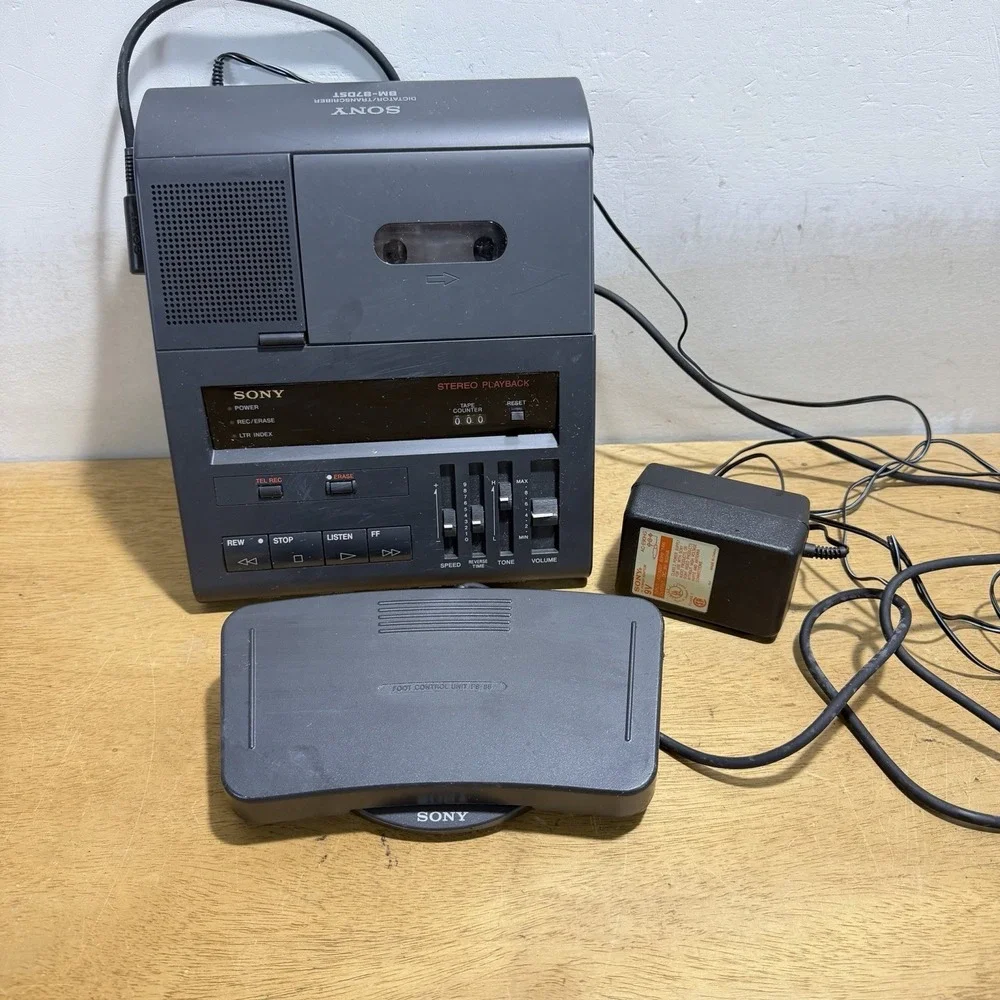 Sony BM-870ST MicroCassette Transcriber Recorder Foot Pedal FS-85 Japan Tested